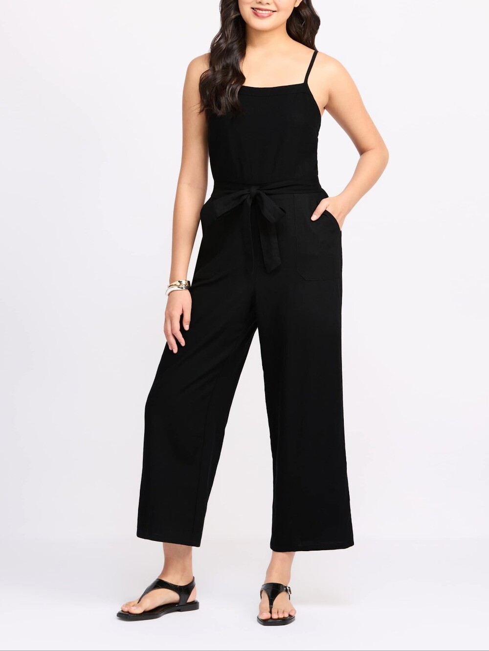 Market & Spruce Black Wide-Leg Linen Blend Jumpsuit